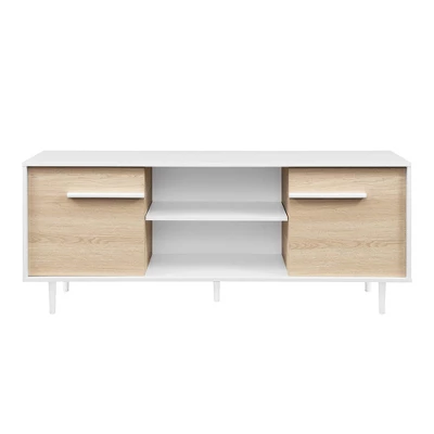 Modern 2 Door TV Stand For TVs Up To 65" Solid White/Coastal Oak/White - Saracina Home 2 Modern 2 Door TV Stand For TVs Up To 65" Solid White/Coastal Oak/White - Saracina Home - Image 2