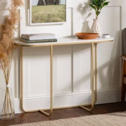 Megan Modern Glam Curved Console Table Faux White Marble/Gold - Saracina Home -Saracina Home Sales Store GUEST 830d9b9b aa6e 43f2 864e 91658e9b48b1