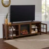 Tasi Transitional Farmhouse Glass Window Pane Door With Electric Fireplace TV Stand For TVs Up To 80" - Saracina Home