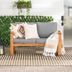 Galia Square Leg Acacia Wood Patio Loveseat With Cushions - Brown - Saracina Home -Saracina Home Sales Store GUEST 83499b4c 7af6 4677 b9b7 2250ee9b30a1