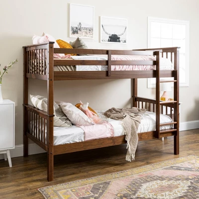 Twin Over Twin Transitional Cottage Solid Pine Bunk Bed Walnut - Saracina Home 1 Twin Over Twin Transitional Cottage Solid Pine Bunk Bed Walnut - Saracina Home