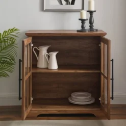 Avalene Modern Farmhouse 2 Door Glass Windowpane Accent Cabinet Rustic Oak - Saracina Home -Saracina Home Sales Store GUEST 92b41215 524a 4446 8251 126a54a2c246