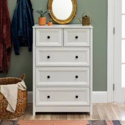 Farmhouse 5 Drawer Grooved Tall Storage Dresser White - Saracina Home -Saracina Home Sales Store GUEST 96be5b13 02a3 4993 80b5 8619de96e45f