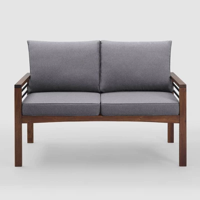 Saybrook Modern Metal And Wood Patio Loveseat - Gray/Dark Brown - Saracina Home 2 Saybrook Modern Metal And Wood Patio Loveseat - Gray/Dark Brown - Saracina Home - Image 2
