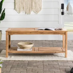 Ravenscroft Modern Boho Acacia Wood Slatted Outdoor Coffee Table With Lower Shelf - Saracina Home 21 Ravenscroft Modern Boho Acacia Wood Slatted Outdoor Coffee Table With Lower Shelf - Saracina Home -Saracina Home Sales Store GUEST 9d8e40f6 e18b 4bf4 8a7b d05b8ff7e305