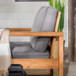 Galia 2pc Square Leg Acacia Wood Chair And Ottoman With Cushions - Brown - Saracina Home -Saracina Home Sales Store GUEST 9ff6703f 494c 4b96 9dac b82d4bc86e58