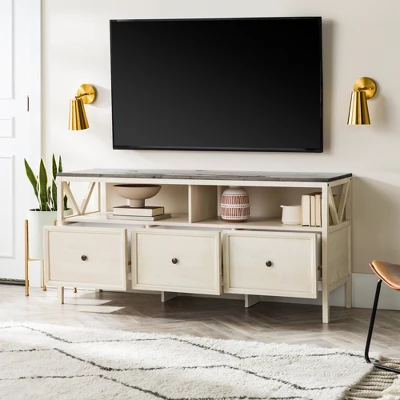 Farmhouse 3 Drawer Wood TV Stand For TVs Up To 65" - Saracina Home 11 Farmhouse 3 Drawer Wood TV Stand For TVs Up To 65" - Saracina Home - Image 11