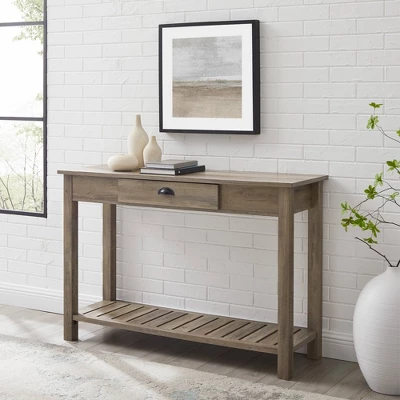 June Rustic Farmhouse Entry Table With Lower Shelf Gray Wash - Saracina Home 1 June Rustic Farmhouse Entry Table With Lower Shelf Gray Wash - Saracina Home