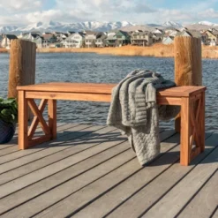 53" Slatted Acacia Wood X-Frame Patio Bench Brown - Saracina Home -Saracina Home Sales Store GUEST b693a23e 6fc7 41fe 8ad1 80ccc722306b