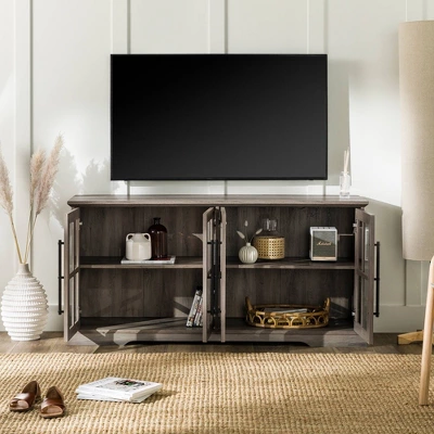 Avalene Modern Farmhouse 4 Door Glass Window Pane TV Stand For TVs Up To 65" - Saracina Home 3 Avalene Modern Farmhouse 4 Door Glass Window Pane TV Stand For TVs Up To 65" - Saracina Home - Image 3