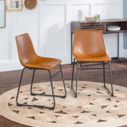 New Arrival 1 Set Of 2 Laslo Modern Upholstered Faux Leather Dining Chairs - Saracina Home