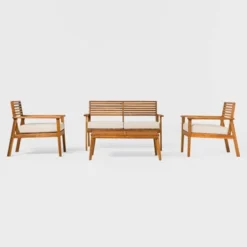 Saracina Home 4pc Mid-Century Modern Slatted Acacia Outdoor Patio Conversation Furniture Set -Saracina Home Sales Store GUEST c4d7d1d2 081c 481c b87f 5213fd61bac6