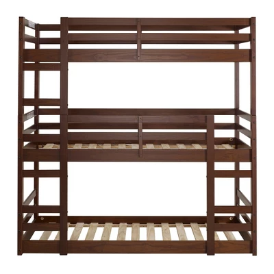 Twin Indy Solid Wood Triple Bunk Bed Walnut - Saracina Home 2 Twin Indy Solid Wood Triple Bunk Bed Walnut - Saracina Home - Image 2