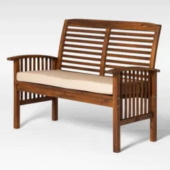 Ravenscroft Modern Boho Acacia Wood Slatted Outdoor Loveseat With Cushion - Saracina Home -Saracina Home Sales Store GUEST cc174b51 e201 4d4d bdc1 4e90ccd2ded9