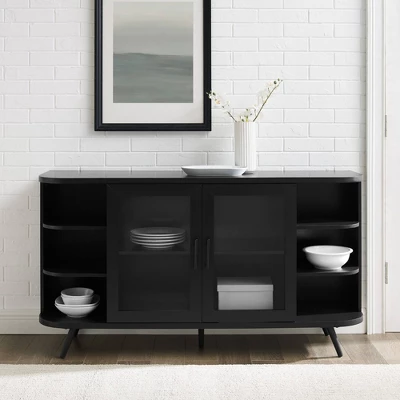 Mid-Century Modern Glass Double Door Curved Sideboard - Saracina Home 3 Mid-Century Modern Glass Double Door Curved Sideboard - Saracina Home - Image 3