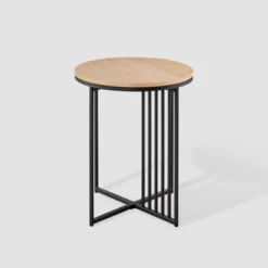 Modern Metal Bar Round Side Table Coastal Oak/Black Saracina Home 11 Modern Metal Bar Round Side Table Coastal Oak/Black Saracina Home -Saracina Home Sales Store GUEST cf926dfd 2da6 405a a32f 1c254fbe2ddb