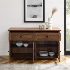 Millia Transitional Farmhouse 4 Door Sideboard With Glass Panels - Saracina Home -Saracina Home Sales Store GUEST d143523c bfb8 4b60 ae3f 8b75314b0281