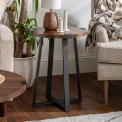 Set Of 2 Wrightson Urban Industrial Wrap Leg Round Side Tables Dark Walnut - Saracina Home -Saracina Home Sales Store GUEST d2f8f451 1409 4e8a 8656 658b9955e83a