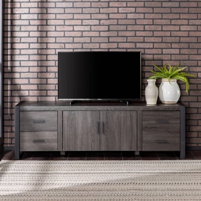 Modern Urban Industrial TV Stand For TVs Up To 80" Charcoal - Saracina Home 4 Modern Urban Industrial TV Stand For TVs Up To 80" Charcoal - Saracina Home - Image 4