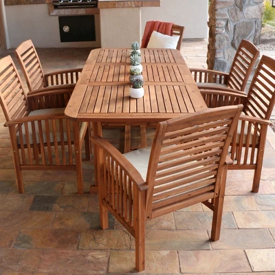 7pc Acacia Wood Patio Dining Set With Cushions - Saracina Home 1 7pc Acacia Wood Patio Dining Set With Cushions - Saracina Home