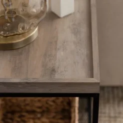 Rosalyn Urban Industrial Glam Square Tray Side Table With Metal Mesh Shelf Gray Wash - Saracina Home -Saracina Home Sales Store GUEST dec533e9 351f 400b beb5 a5807465bc41