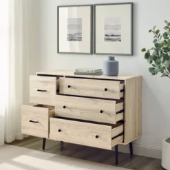 Ivora Lifted Mid-Century Modern Asymmetrical 5 Drawer Dresser - Saracina Home