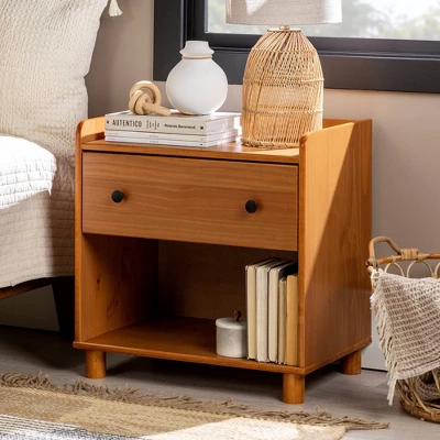 Katie Transitional Tray Top 1 Drawer Solid Wood Nightstand Caramel - Saracina Home 1 Katie Transitional Tray Top 1 Drawer Solid Wood Nightstand Caramel - Saracina Home