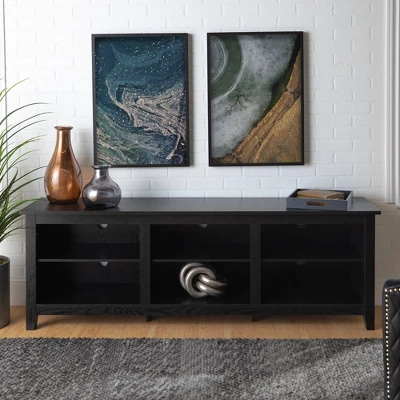 Transitional 6 Cubby Wood Open Storage Wood TV Stand For TVs Up To 80"- Saracina Home 5 Transitional 6 Cubby Wood Open Storage Wood TV Stand For TVs Up To 80"- Saracina Home - Image 5