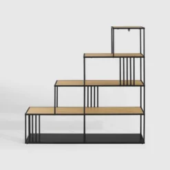 55.5" Modern 4 Shelf With Metal Bar Room Divider Bookcase Coastal Oak/Black - Saracina Home 11 55.5" Modern 4 Shelf With Metal Bar Room Divider Bookcase Coastal Oak/Black - Saracina Home -Saracina Home Sales Store GUEST e2b6c1ac 89cc 4599 81cf 4c065be0aa23