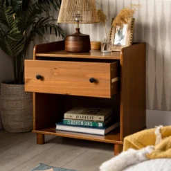Set Of 2 Katie Transitional Tray Top 1 Drawer Solid Wood Nightstands Caramel - Saracina Home -Saracina Home Sales Store GUEST eb23e422 fbb6 4cbe 9d79 eccf62732510