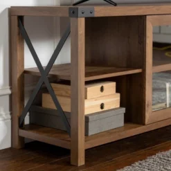 Sophie Rustic Farmhouse X Frame Glass Doors TV Stand For TVs Up To 80" Rustic Oak - Saracina Home 20 Sophie Rustic Farmhouse X Frame Glass Doors TV Stand For TVs Up To 80" Rustic Oak - Saracina Home -Saracina Home Sales Store GUEST f04ecf5f f493 494e 909e 402570fce523