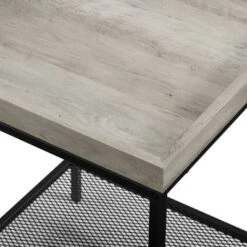 Rosalyn Urban Industrial Glam Square Tray Side Table With Metal Mesh Shelf Gray Wash - Saracina Home -Saracina Home Sales Store GUEST f3d6a9ba 1253 457a b37c 3d014c05093f