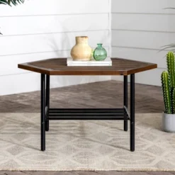 Saybrook Modern Metal And Wood Patio Hexagon Coffee Table - Dark Brown - Saracina Home -Saracina Home Sales Store GUEST f4faae93 2587 46a1 98cb c4096a1a8e56