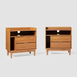 2pk Mid-Century Modern Solid Wood 2 Drawer Storage Nightstands - Saracina Home -Saracina Home Sales Store GUEST f532e41d ed41 4d3a b78d 89ad584048a2