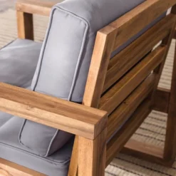 Galia 2pc Square Leg Acacia Wood Chair And Ottoman With Cushions - Brown - Saracina Home -Saracina Home Sales Store GUEST f6f6e547 6294 449d 85a4 fb0c84615d8a