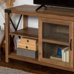 Sophie Rustic Farmhouse X Frame Glass Doors TV Stand For TVs Up To 80" Rustic Oak - Saracina Home 24 Sophie Rustic Farmhouse X Frame Glass Doors TV Stand For TVs Up To 80" Rustic Oak - Saracina Home -Saracina Home Sales Store GUEST fcb990cb 6a16 450e b621 062a163db296