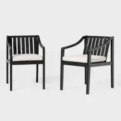 Saracina Home 2pk Mid-Century Modern Slatted Outdoor Acacia Arm Chairs With Cushions -Saracina Home Sales Store GUEST fe39f52a 3746 4258 9035 790086867c9b