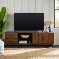 Sana Modern Triple Storage TV Stand For TVs Up To 80" Dark Walnut - Saracina Home -Saracina Home Sales Store GUEST ff1679ed 5f30 47e9 a5d0 3886b74af319
