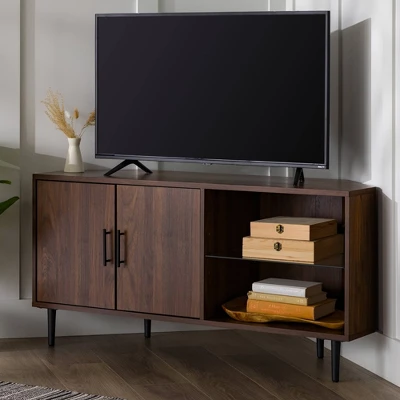 Contemporary Corner TV Stand For TVs Up To 55" Dark Walnut - Saracina Home 3 Contemporary Corner TV Stand For TVs Up To 55" Dark Walnut - Saracina Home - Image 3